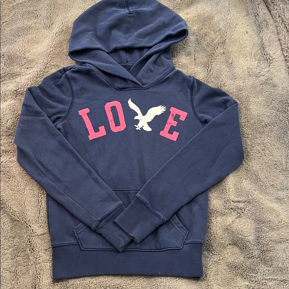 American Eagle Outfitters Love Hoodie Sweatshirt XS Pink and Navy